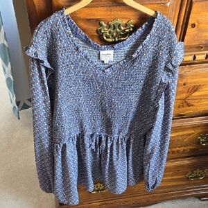 Hayden Spring Ditzy Floral Long Sleeve PeplumTop Size 1X